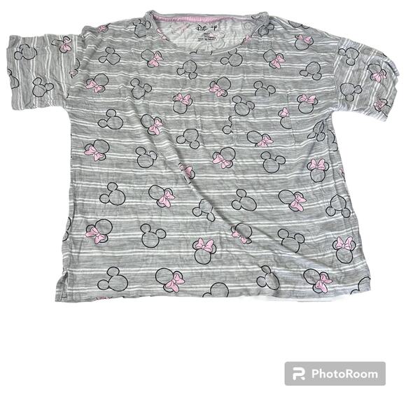 Disney Gray Minnie Mouse Striped Short Pajama Set with Pockets Size Small - Picture 4 of 13